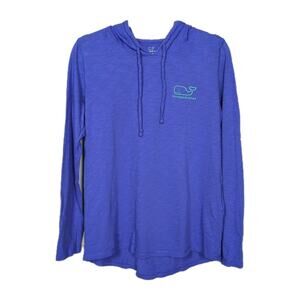 VINEYARD VINES Blue Slub Knit Whale Hoodie Long Sleeve Tee Women's Small